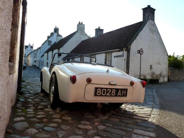 White car in Culross Scotland