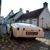 White car in Culross Scotland